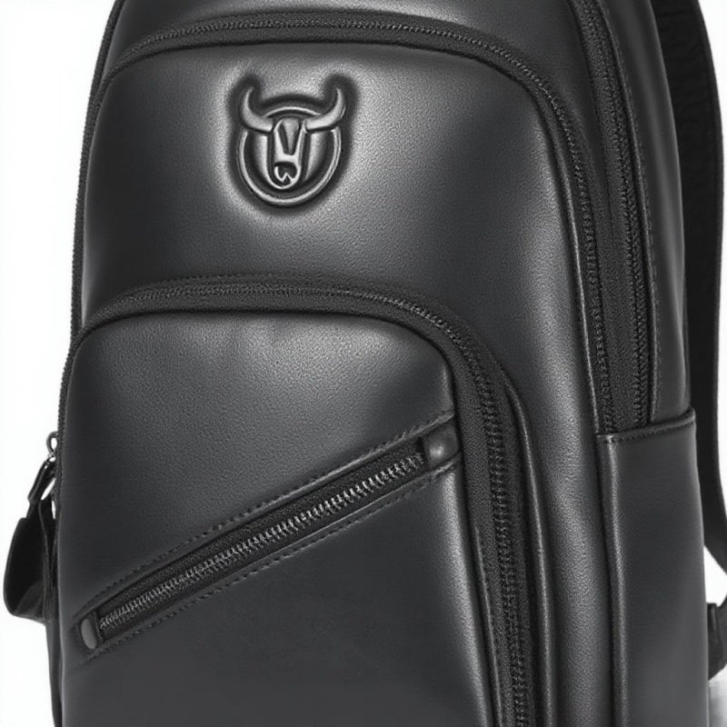BULLCAPTAIN Genuine Leather Sling Bag With External USB Charging Port - Multi-Pocket Crossbody Chest Bag For Versatile Daily Use - Image 1