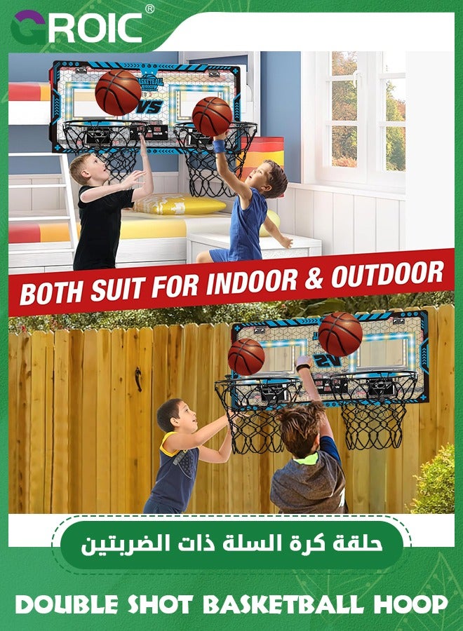 جرويك Double Shot Basketball Hoop - 2 Player Basketball Game Indoor Outdoor, Over The Door with LED Light, Electronic Scoreboard, 2 Balls - Wall Mount Toy Mini Basketball Hoops for Bedroom for Kids (Blue) - Image 5