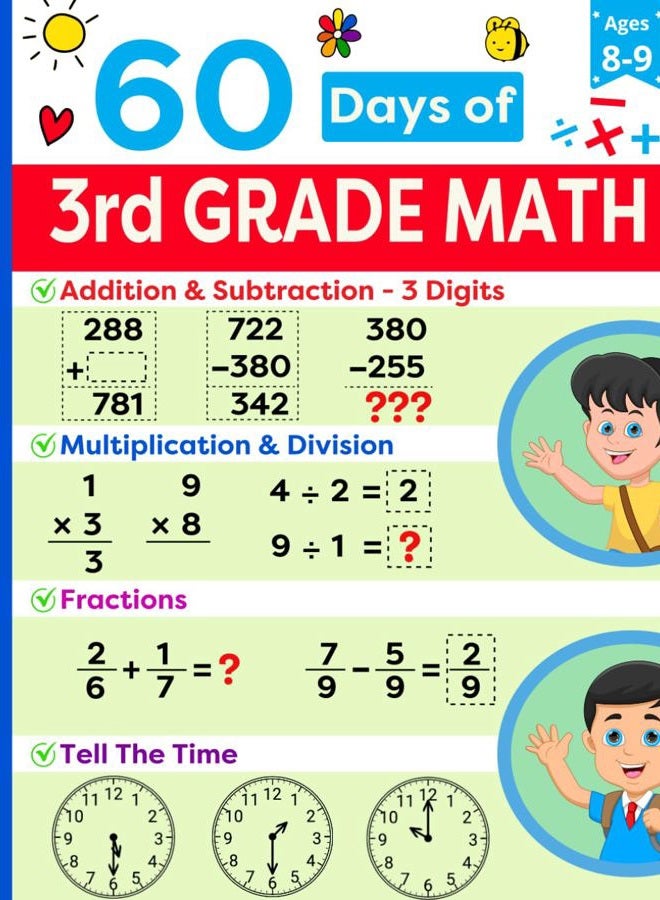 Third Grade Math Practice Book Ages 8 to 9: Math Drills Workbook Featuring Addition, Subtraction, Multiplication, Division, Fractions and more | ... Ninjas - Children Math Essentials, Band 4)