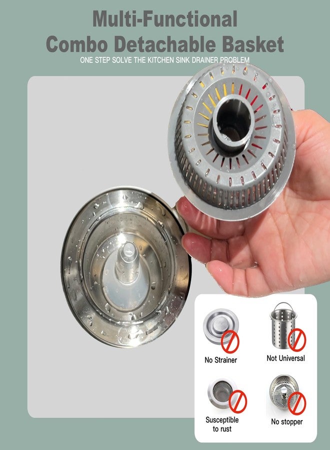 YKWL Kitchen Sink Drain Strainer 3 in 1, 304 Stainless Steel Pop Up Sink Stopper, Anti-Clogging Drain Plug, Drain Stopper, Kitchen Drain Filter for US Standard (Silver Brushed) - Image 5