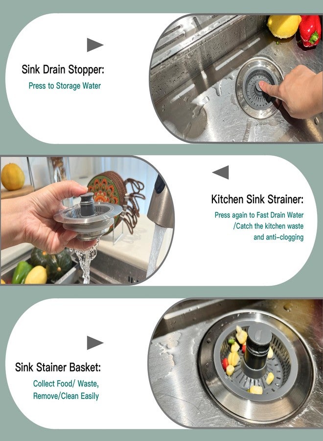 YKWL Kitchen Sink Drain Strainer 3 in 1, 304 Stainless Steel Pop Up Sink Stopper, Anti-Clogging Drain Plug, Drain Stopper, Kitchen Drain Filter for US Standard (Silver Brushed) - Image 2
