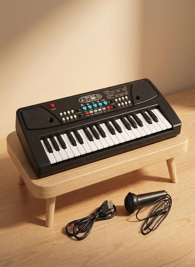 VikriDA 37-Key Electronic Piano Keyboard for Kids | Musical Keyboard with 8 Tones, 8 Rhythms, 4 Percussions & Power Option - Black - Image 1