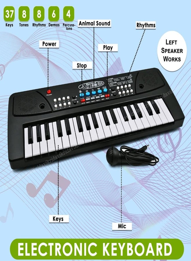 VikriDA 37-Key Electronic Piano Keyboard for Kids | Musical Keyboard with 8 Tones, 8 Rhythms, 4 Percussions & Power Option - Black - Image 4
