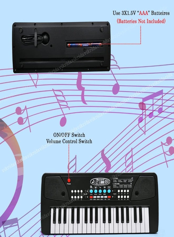 VikriDA 37-Key Electronic Piano Keyboard for Kids | Musical Keyboard with 8 Tones, 8 Rhythms, 4 Percussions & Power Option - Black - Image 5
