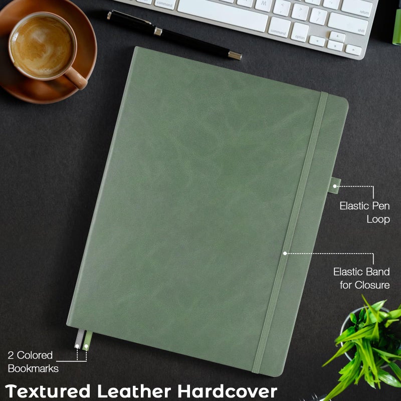 MaleDen Lined Journal Notebook, 8.5" x 11" Hardcover Leather Notebook for Work, Wide Ruled Notebook Journal for Women Men, 192 Thick Paper, Lay Flat, 2 Pockets, A4 Large Journals for Writing, Green Journal - Image 5