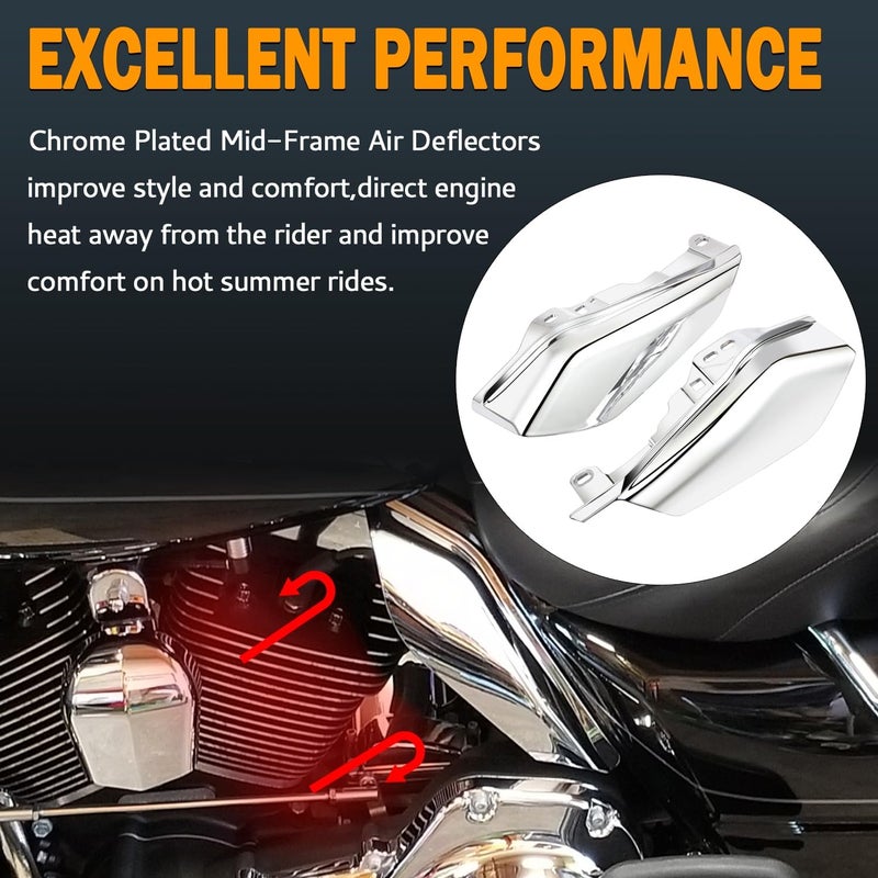 PBYMT Mid Frame Air Deflectors Heat Shield Compatible for Harley Touring Road King Street Electra Glide 2009-later Also Compatible with Models Equipped with Coolflow Fan(Chrome) - Image 4