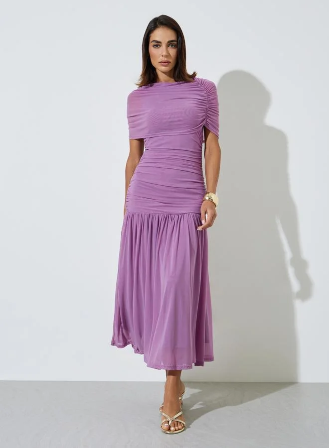 Styli Lilac Mesh Drop Waist A-Line Maxi Dress