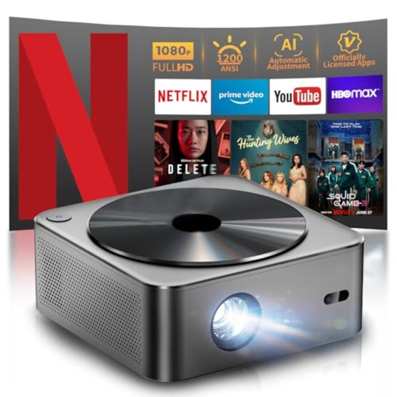 Projector-4K [1200 ANSI/Netfiix Officially Licensed/Dolby Audio]Smart Projector with WiFi6 and Bluetooth, 3D Stereo Sound and AI Auto Focus, Outdoor Movie Projector, MAX 300''Display - Image 1