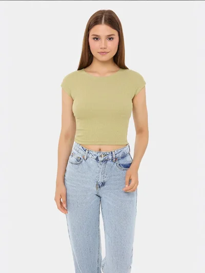 HICCUP Basic Round Neck Short Sleeve Cropped Top