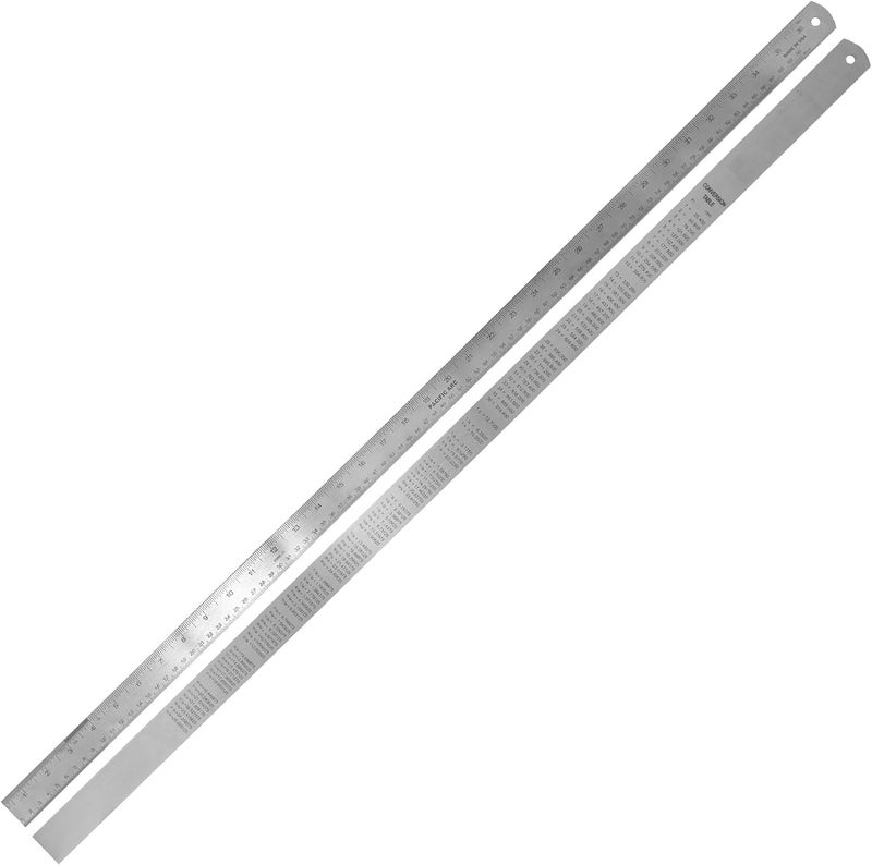 Pacific Arc 36 Inch Stainless Steel Ruler with Inch/Metric Conversion Table - Image 1