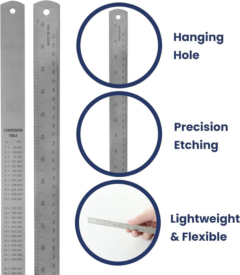 Pacific Arc 36 Inch Stainless Steel Ruler with Inch/Metric Conversion Table - Image 4