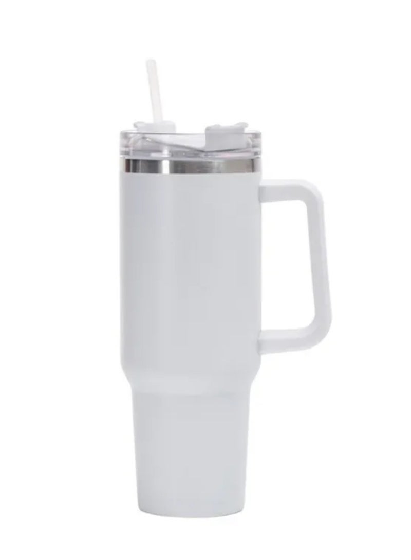 40oz Tumbler with Lid, Straw and Handle, Stainless Steel Vacuum Insulated Water Bottle Travel Mug for Iced Coffee, Hot and Cold Tea, Beverages (White)  - Image 1