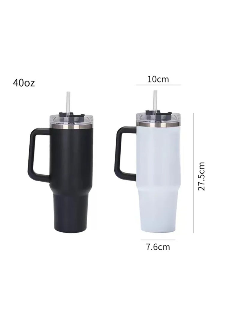 40oz Tumbler with Lid, Straw and Handle, Stainless Steel Vacuum Insulated Water Bottle Travel Mug for Iced Coffee, Hot and Cold Tea, Beverages (White)  - Image 5