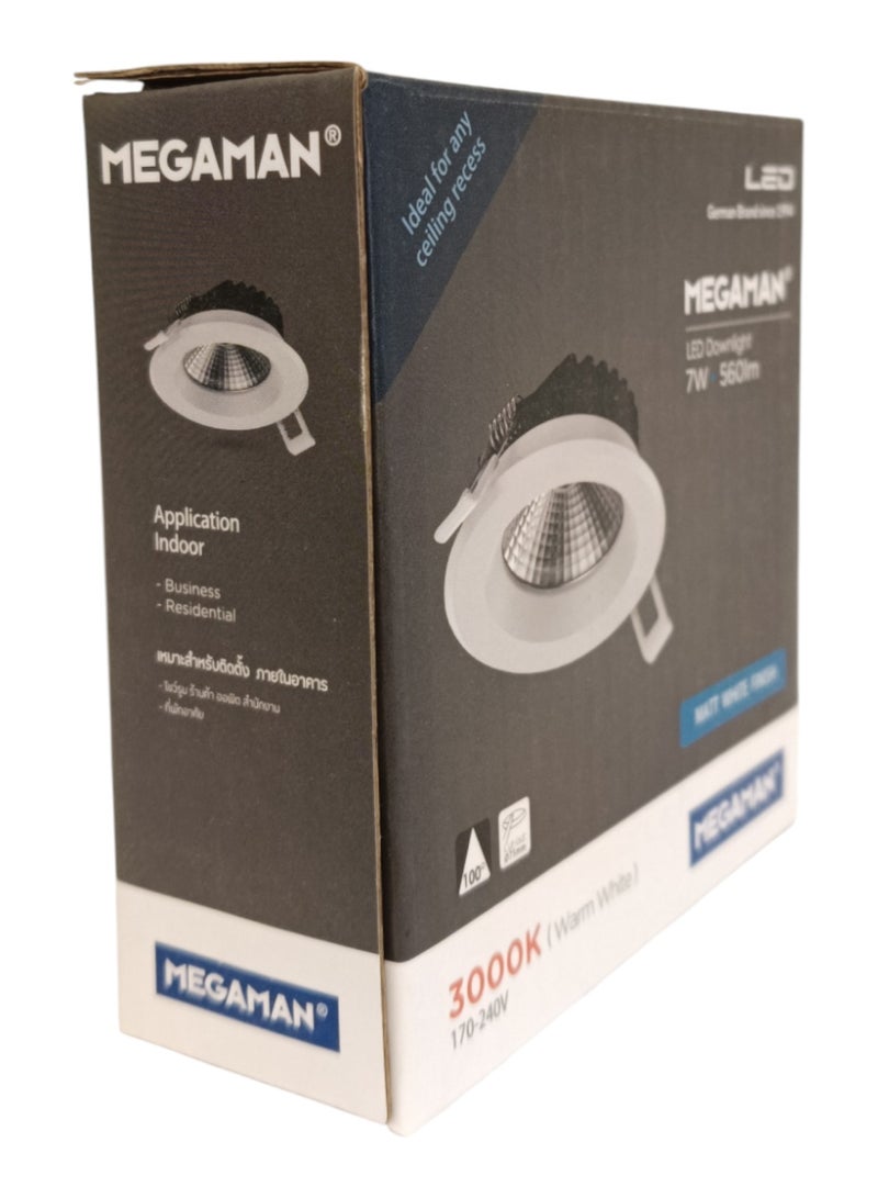 ميجامان Megaman Recessed 7W LED Downlight - Warm White(3000K) - Image 2