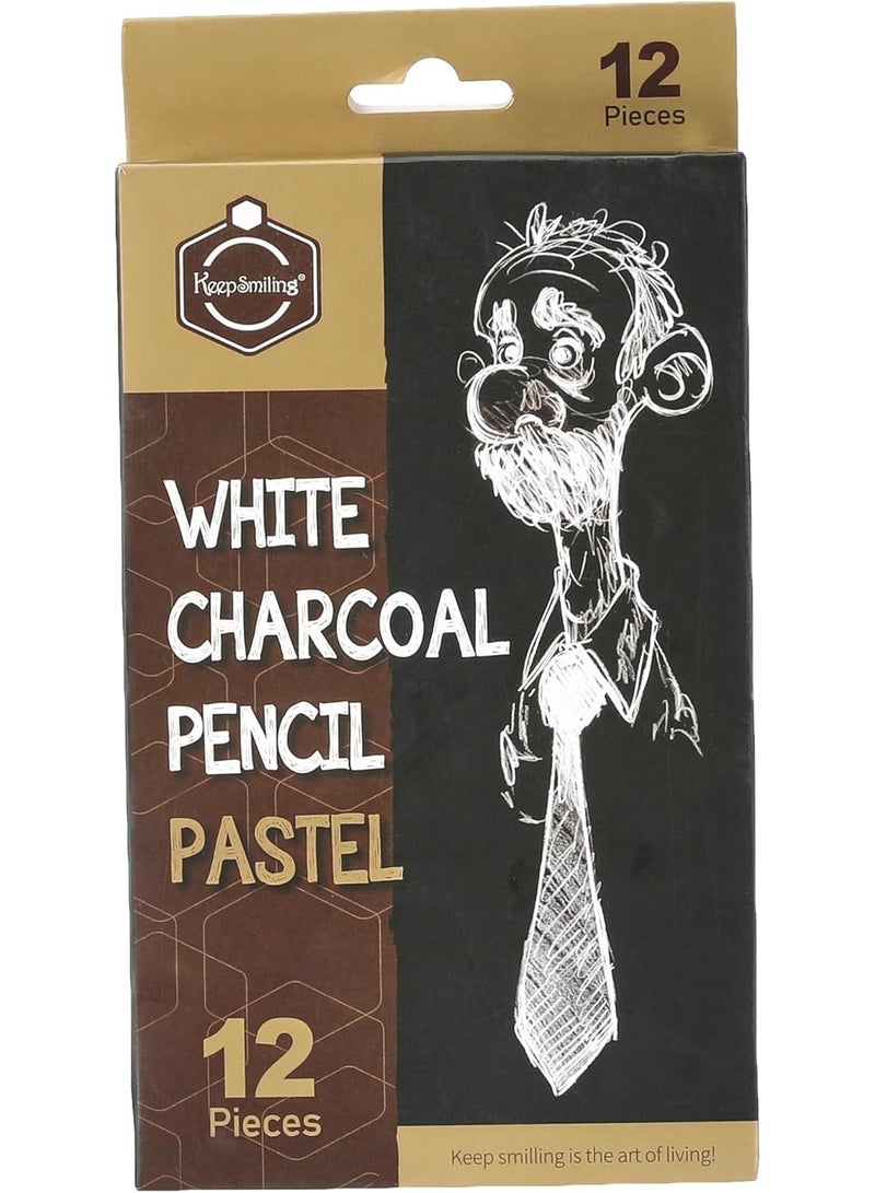 keep smiling Smile TB-1070W Charcoal Pen 12-Piece Set, White