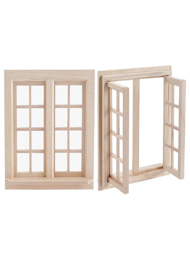 FREEBLOSS 2pcs Wooden Dollhouse Windows Miniature Furniture Set Dollhouse Building Supplies Doll House Furniture and Accessories Set Model Decoration - Image 1