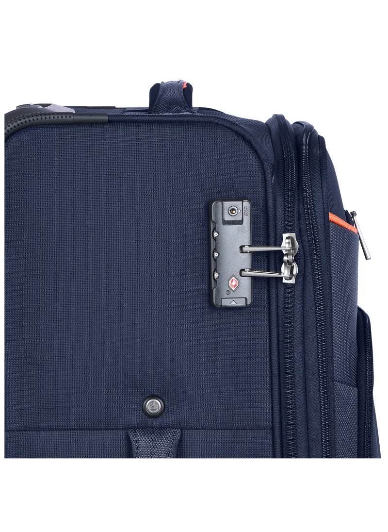 eminent Expandable Luggage Trolley Bag Soft Suitcase for Unisex Travel Polyester Shell Lightweight with TSA lock Double Spinner Wheels E777SZ Large Checked 28 Inch Navy Blue