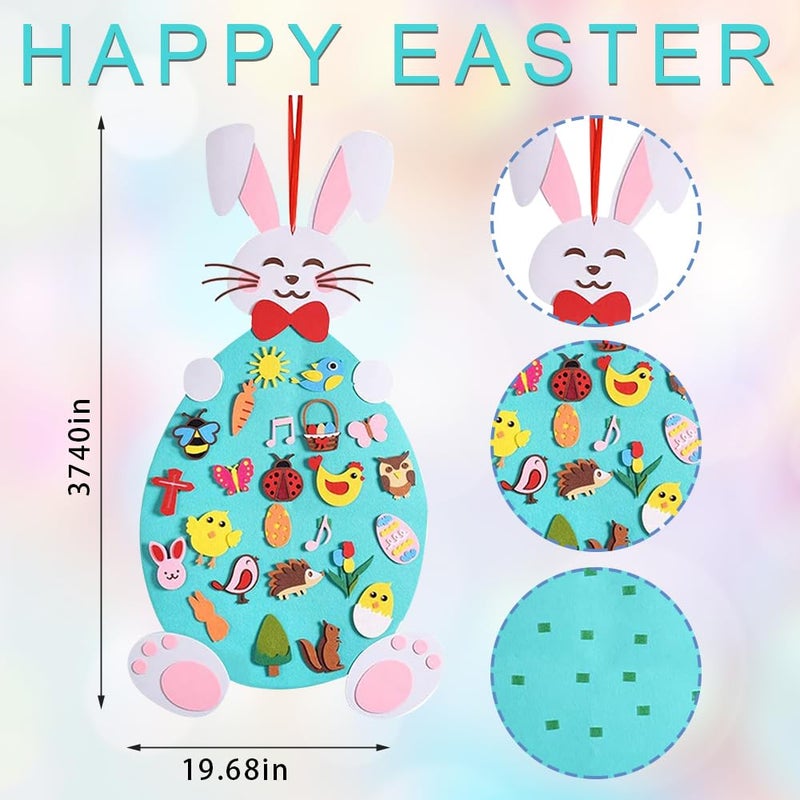 Hying Easter DIY Felt Rabbit Set - Bunny Craft Kits With Detachable Ornament, Happy Easter Chick Eggs for Wall Hanging, Home Party Decoration Supplies - Image 2
