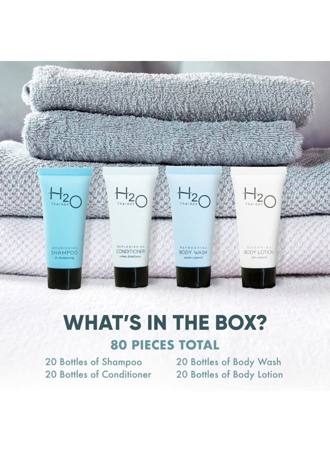 Terra Pure H2O Therapy Hotel Soaps & Toiletries Bulk Set | 1-Shoppe Amenities Kit | 0.85oz Shampoo & Conditioner, Body Wash, Lotion | Travel Size | 80 Pieces  - Image 2