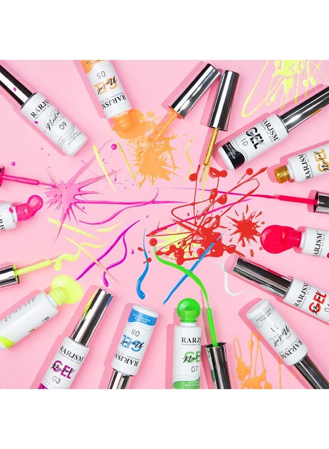 RARJSM Painted Nail Polish Set 12 Colors Neon Pink Yellow Green Glitter Silver Gold Nail Art Painting Manicure Tools Diy Drawing Nail Gel For Line Uv Led Required - Image 5