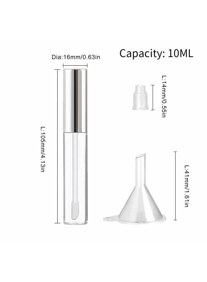 GTHER 10PCS 10ML Empty Lip Gloss Containers Tube with Wand, Refillable Lip Balm Bottles, Lipstick Sample Container and Funnel and Rubber Stoppers for Girls DIY Lip Samples, Silver Top - Image 3