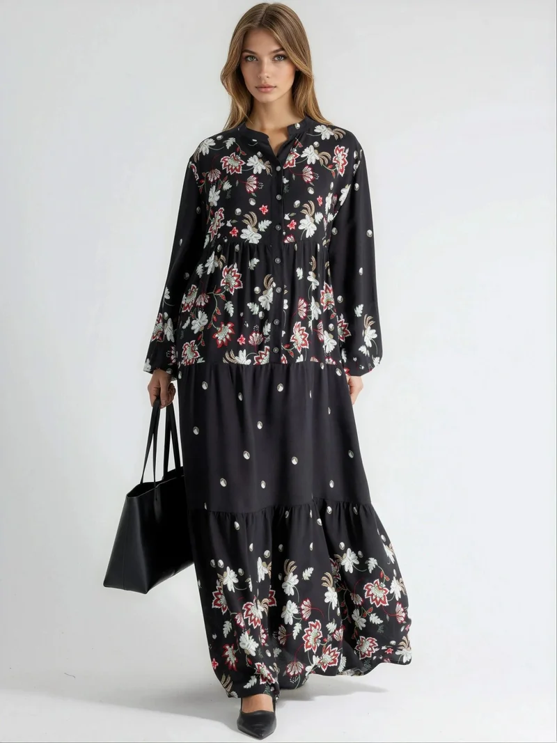 HICCUP Patterned V-Neck Maxi Dress