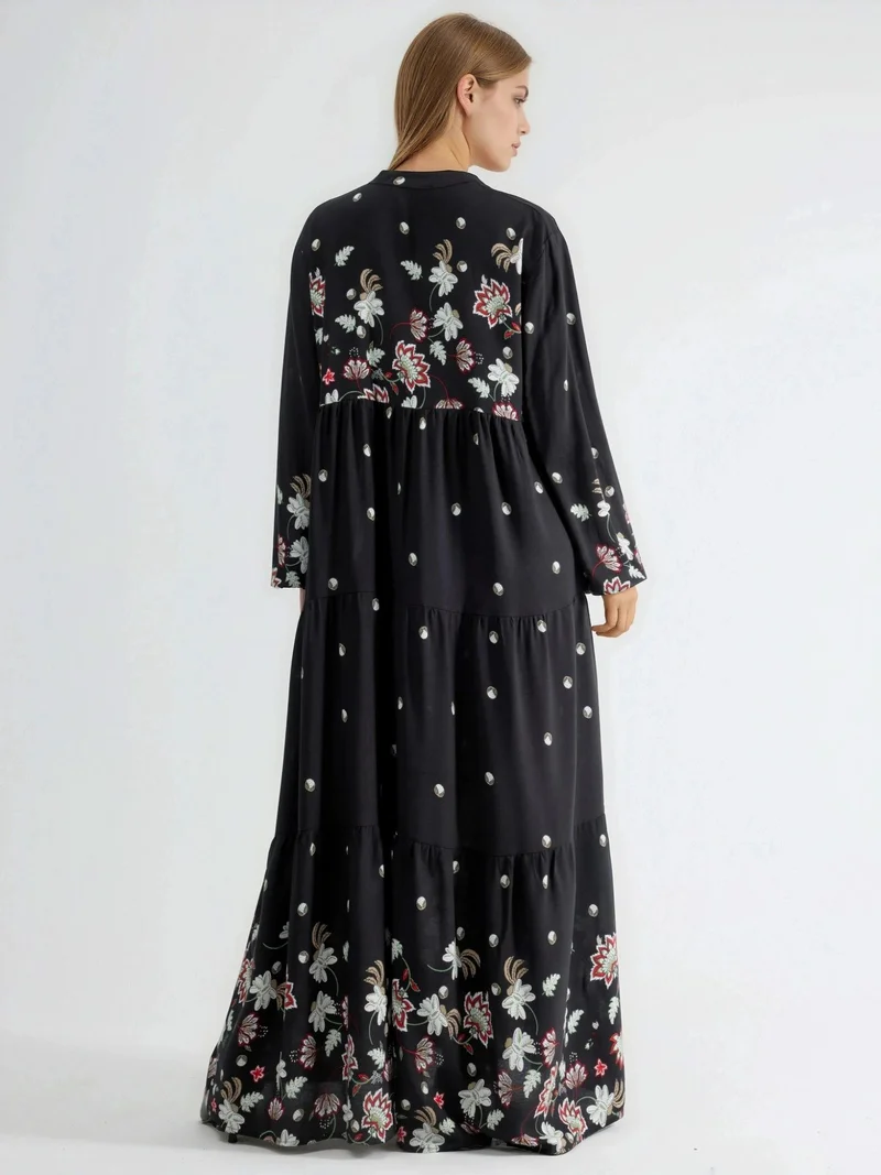 Hiccup Black Patterned V-Neck Maxi Dress for Women | Best Price UAE