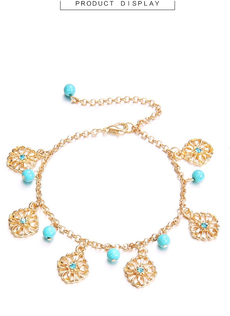 Generic Women's Girls Anklets Turquoise Hollow Flower Beach Foot Beads Chain Retro Women's Anklet  - Image 2