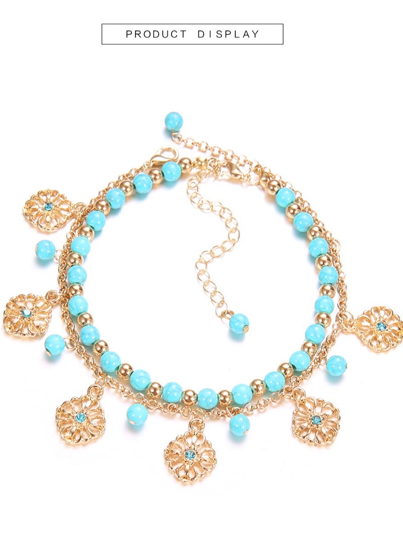 Generic Women's Girls Anklets Turquoise Hollow Flower Beach Foot Beads Chain Retro Women's Anklet  - Image 4