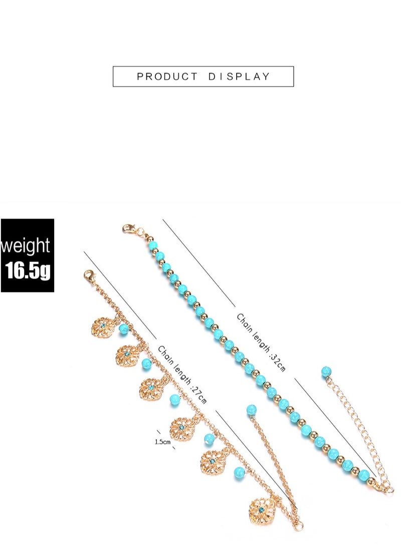 Generic Women's Girls Anklets Turquoise Hollow Flower Beach Foot Beads Chain Retro Women's Anklet  - Image 5