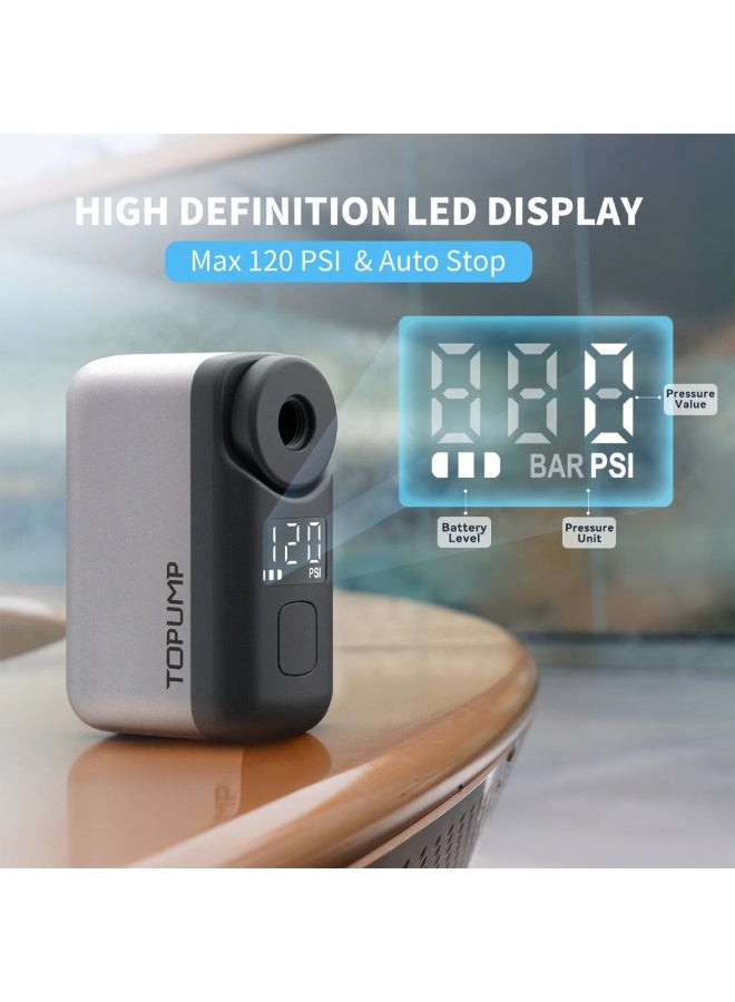 توبمب مضخة إطارات دراجة صغيرة مع مقياس TB2 Pro، مضخة هواء كهربائية محمولة للدراجات 120 رطل لكل بوصة مربعة، إيقاف تلقائي، بطارية قابلة لإعادة الشحن من النوع C مع صمام بريستا وشريدر - Image 3