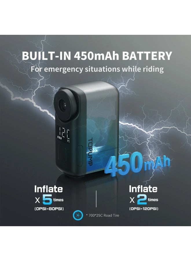 توبمب مضخة إطارات دراجة صغيرة مع مقياس TB2 Pro، مضخة هواء كهربائية محمولة للدراجات 120 رطل لكل بوصة مربعة، إيقاف تلقائي، بطارية قابلة لإعادة الشحن من النوع C مع صمام بريستا وشريدر - Image 5