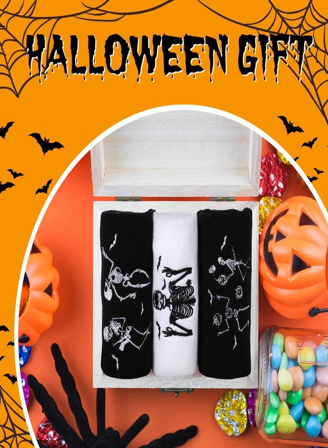 اودين مجموعة مناشف اليد القطنية للهالوين من أودين، 3 قطع، مطرزة برسومات جماجم الأشباح وهياكل عظمية لتزيين المطبخ، طبق شاي على شكل عنكبوت، منشفة للأصابع للطاولة (جمجمة، أسود) - Image 5