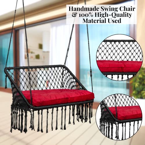 Patiofy Polyester Double Seater Swing For Balcony/Hanging Hammock Swing Chair For 2 People/Jhula For Adults/Extra Back Support Double Seater Swing/Hanging Kit&Cushion Included-Black - Image 5