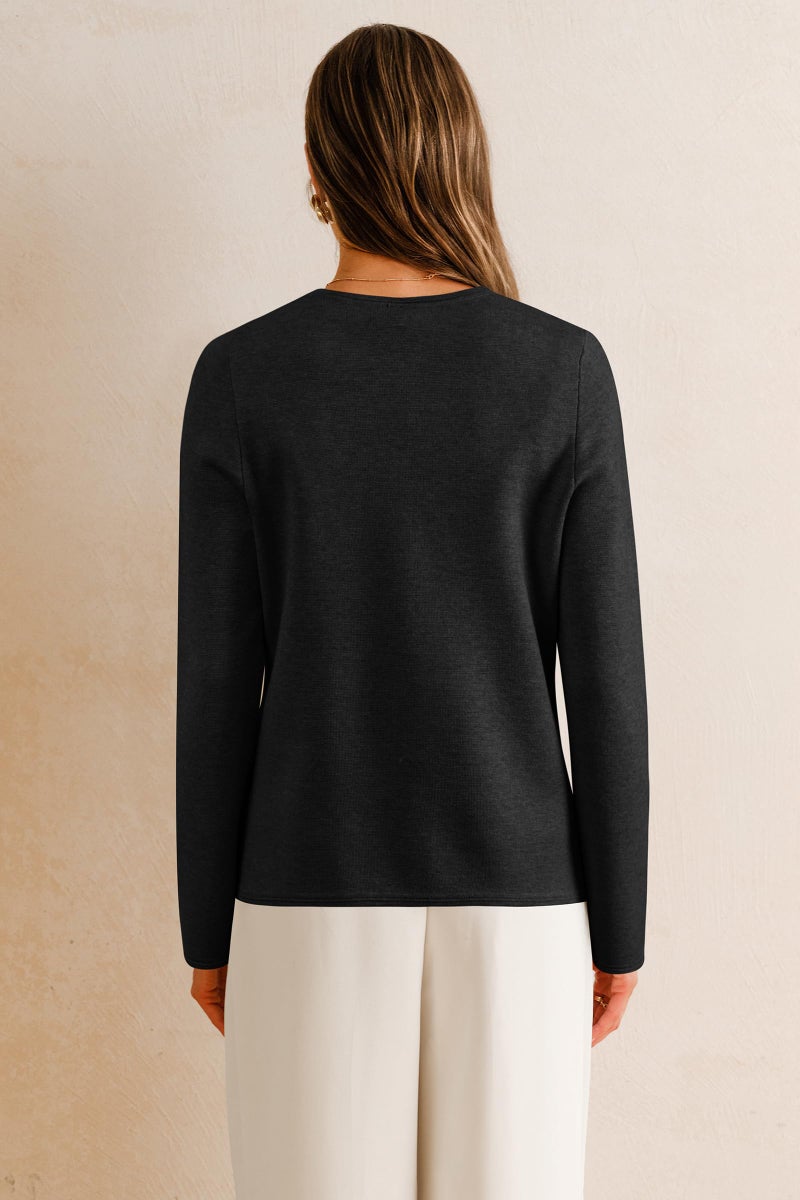 Arach&Cloz 2026 Fashion Sweater Blazers for Womens Long Sleeves Collarless Button Down Wool Cashmere Dressy Work Business Casual Clothes Spring Winter Trendy Cardigan Pockets Black XL - Image 3