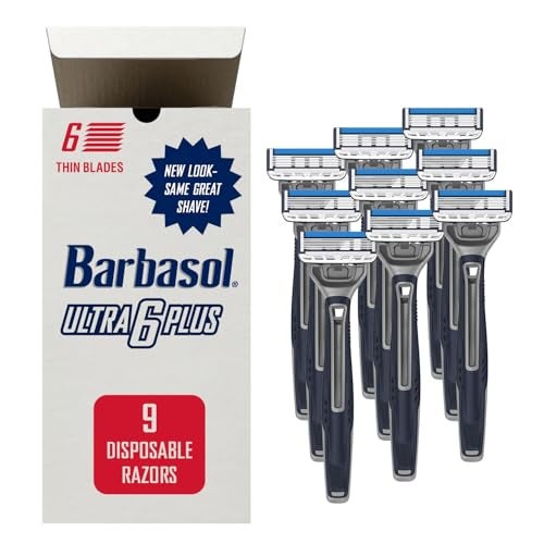 Barbasol Ultra 6 Plus Value Pack | Premium 6-Blade Disposable Razors | Disposable Shaving Razor Bundle | Close Shave Technology, UltraTrimmer 7th Blade, Pivoting Head (3 Packs / 9 Total Razors) - Image 1
