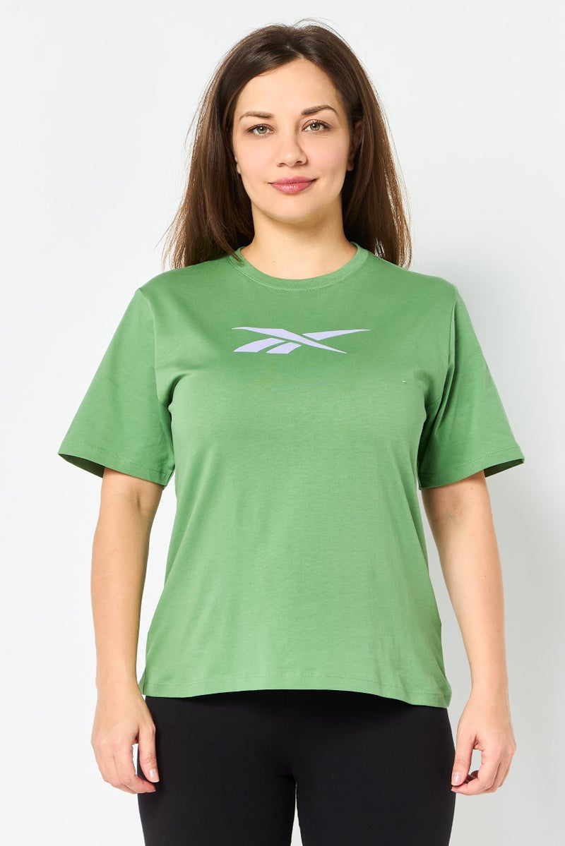 Reebok Women Sportswear Fit Short Sleeve Outdoor T-Shirt, Green - Image 1