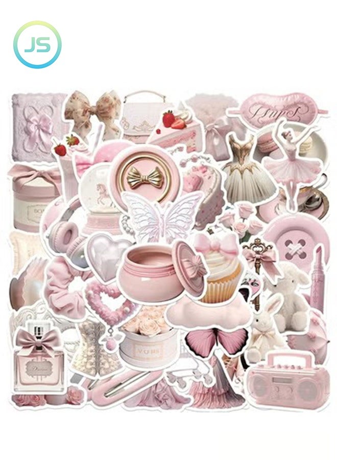 JS 50 Pcs Pink Gentle Ballet Girl Style Diy Stickers, Students Prize Stickers Suitable for Laptops, Guita, Water Bottles, Skateboards, Suitcases, Car Bumpers, Stickers for Children, Girl and Teenagers - Image 1
