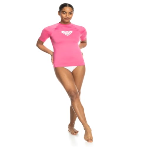 Roxy Women's Whole Hearted Short Sleeve Rashguard – UPF 50+ Sun Protection Quick Dry Swim Shirt for Surfing and Outdoor Activities, Shocking Pink 241, Medium - Image 4
