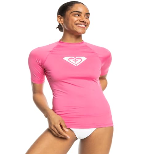 Roxy Women's Whole Hearted Short Sleeve Rashguard – UPF 50+ Sun Protection Quick Dry Swim Shirt for Surfing and Outdoor Activities, Shocking Pink 241, Medium - Image 1