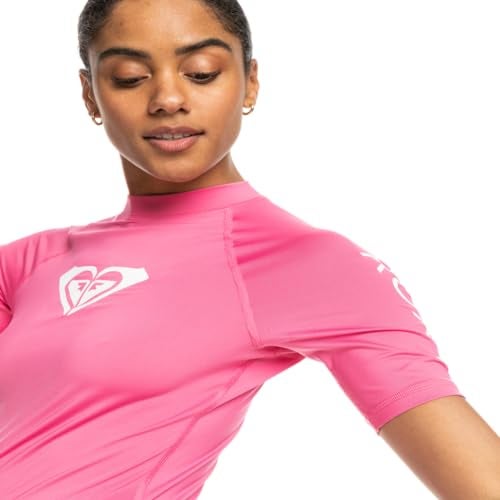 Roxy Women's Whole Hearted Short Sleeve Rashguard – UPF 50+ Sun Protection Quick Dry Swim Shirt for Surfing and Outdoor Activities, Shocking Pink 241, Medium - Image 3