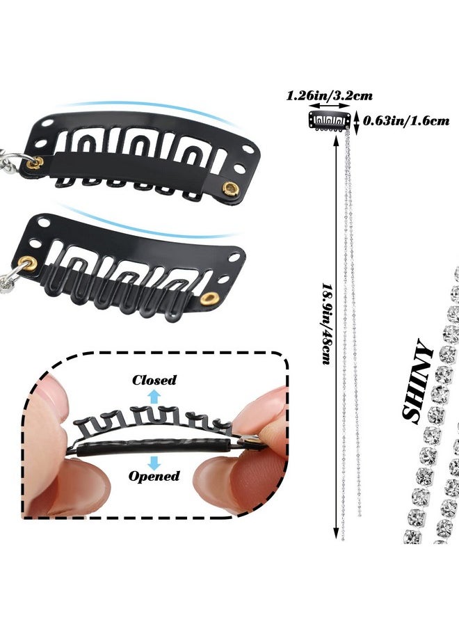 Chunyin - Hunyin Hair Chains For Women Hair Extensions Pearl Braiding Clips Long Rhinestone Silver 6 Count (Pack Of 1) - Image 1