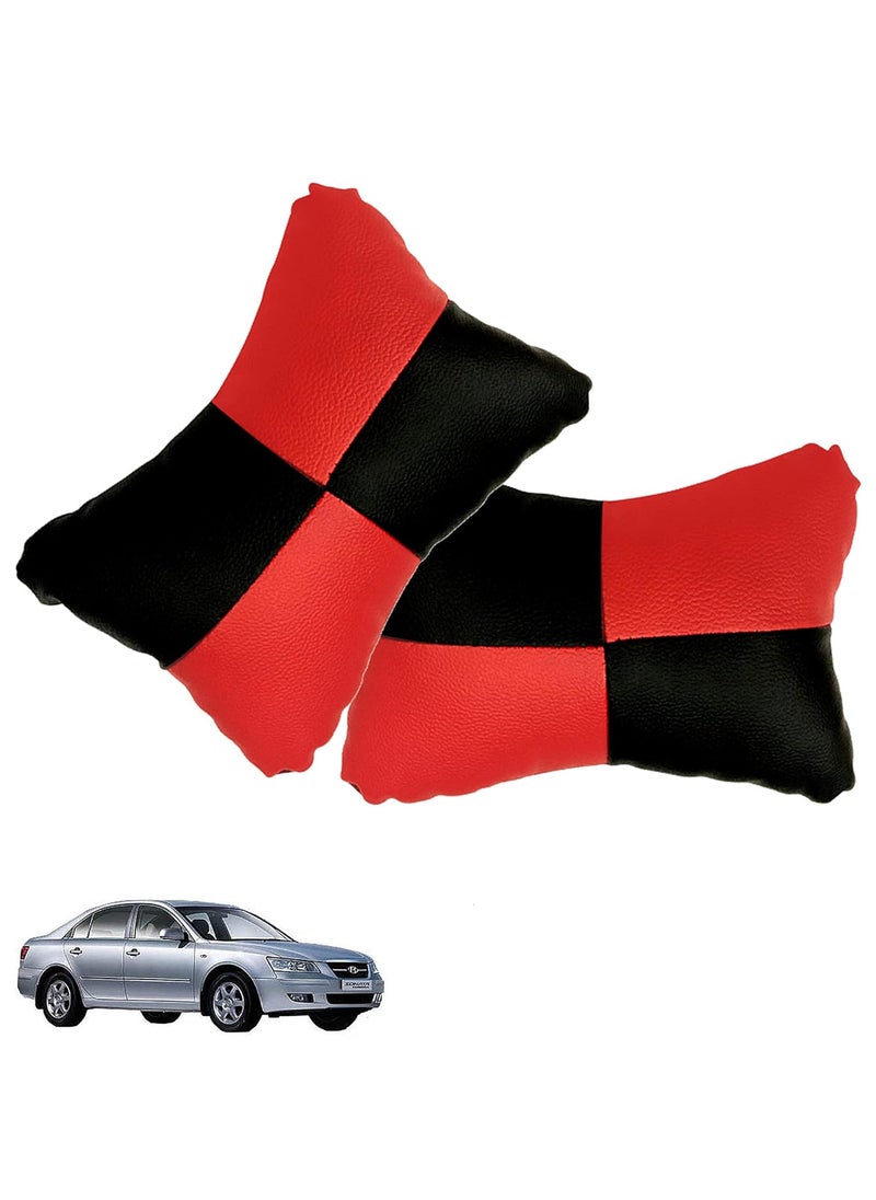 Adroitz Adroitz Car Pillow Faux Leather Material Check Design 2 Pieces in Red for Sonata Embera_PR63  - Image 1