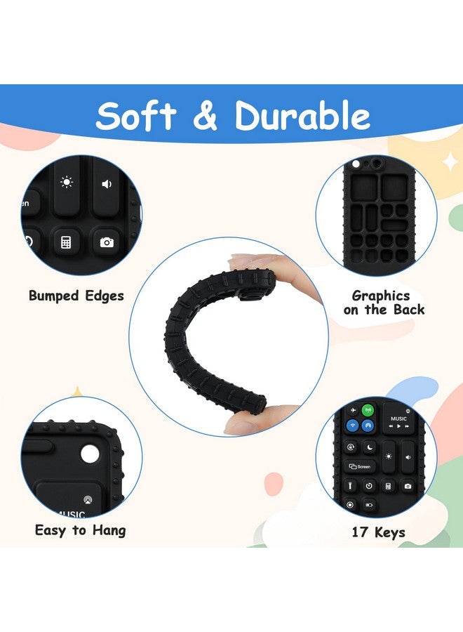 Aolso Silicone Baby Teething Toys, Cell Phone Teether Toys with Pacifier Clip, Baby Teething Toys for 0-12 Months, Baby Phone Chew Toys BPA Free/Freezable/Dishwasher and Refrigerator Safe(Black) - Image 3