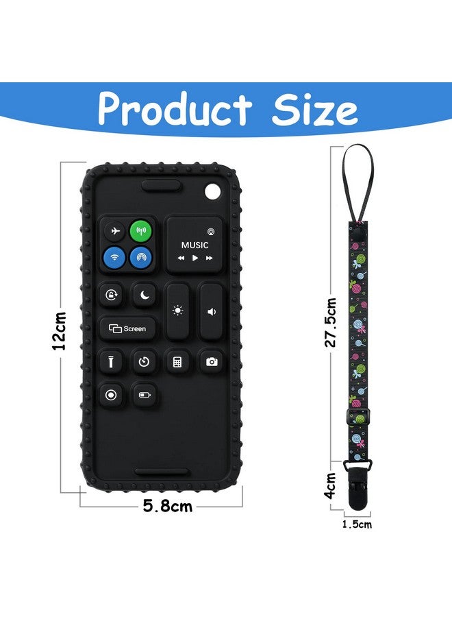 Aolso Silicone Baby Teething Toys, Cell Phone Teether Toys with Pacifier Clip, Baby Teething Toys for 0-12 Months, Baby Phone Chew Toys BPA Free/Freezable/Dishwasher and Refrigerator Safe(Black) - Image 1
