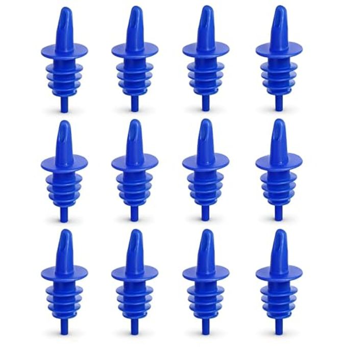 EHOMEA2Z Shaved Ice Pourers 12 Pack Ideal for Snow Cone Syrup Bottles, Shaved Ice Syrups, Snow Cone Accessories, Liquor, Juice, Salad Dressing Free Flow Pourers Plastic Bottle (12,Blue) - Image 1