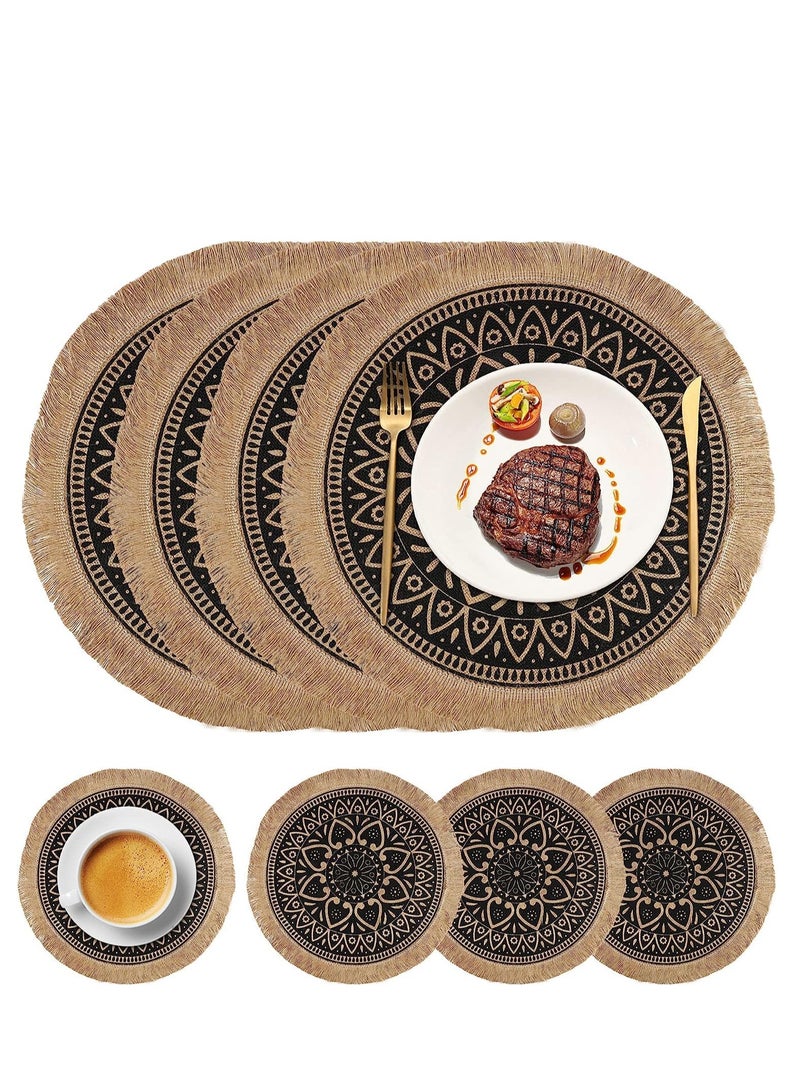 Excefore Table Mats Round Washable Placemats,  4 Pcs Round Braided Woven Place Mats Heat Resistant Table Mats and Coasters Set for Home Kitchen Dining Table Outdoor Party - Image 1