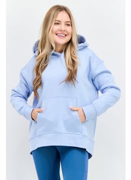 ESPRIT Women Hooded Long Sleeves Brand Logo Sweatshirt, Light Blue  - Image 1
