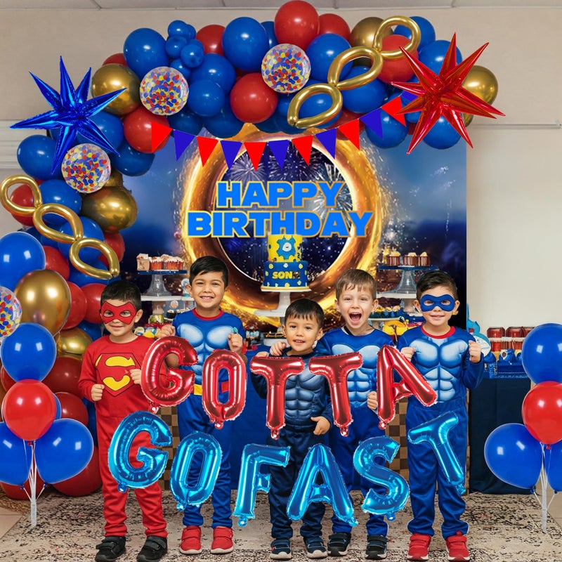 yeewaka Red Blue Gold Hedgehog Birthday Party Decorations with Letter Lightning foil balloons Banner background backdrop for kid video game Cartoon Movies Super hero themed birthday gamer party decor - Image 5