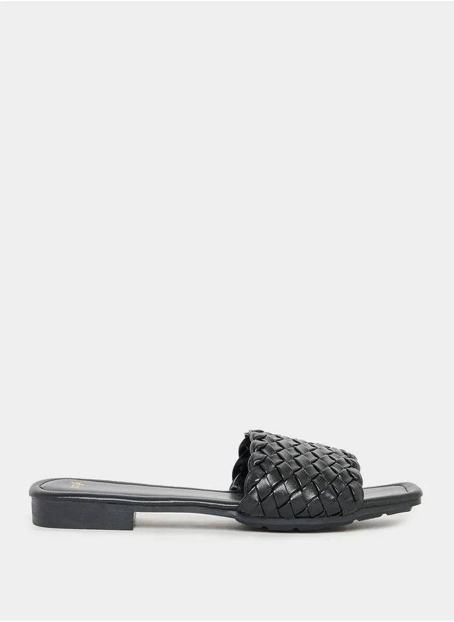 Styli Textured Strap Flat Sandals